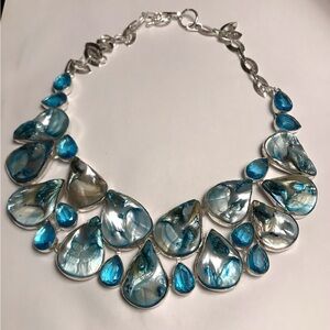 Mother of Pearl Blue Topaz Stamped 925 Sterling Silver Necklace
